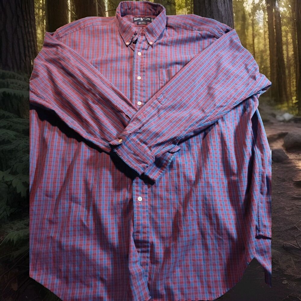 Polo Ralph Lauren Shirt Mens XL Purple Black Plaid Flannel Long Sleeve 1205